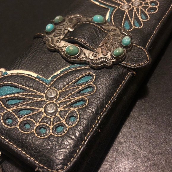 AMERICAN BLING Turquoise Bead & Buckle Wallet USED - Picture 1 of 8